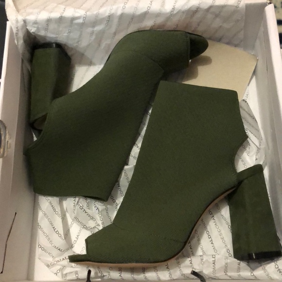ALDO Umber Peep Toe Green Booties 6.5 - Picture 2 of 8